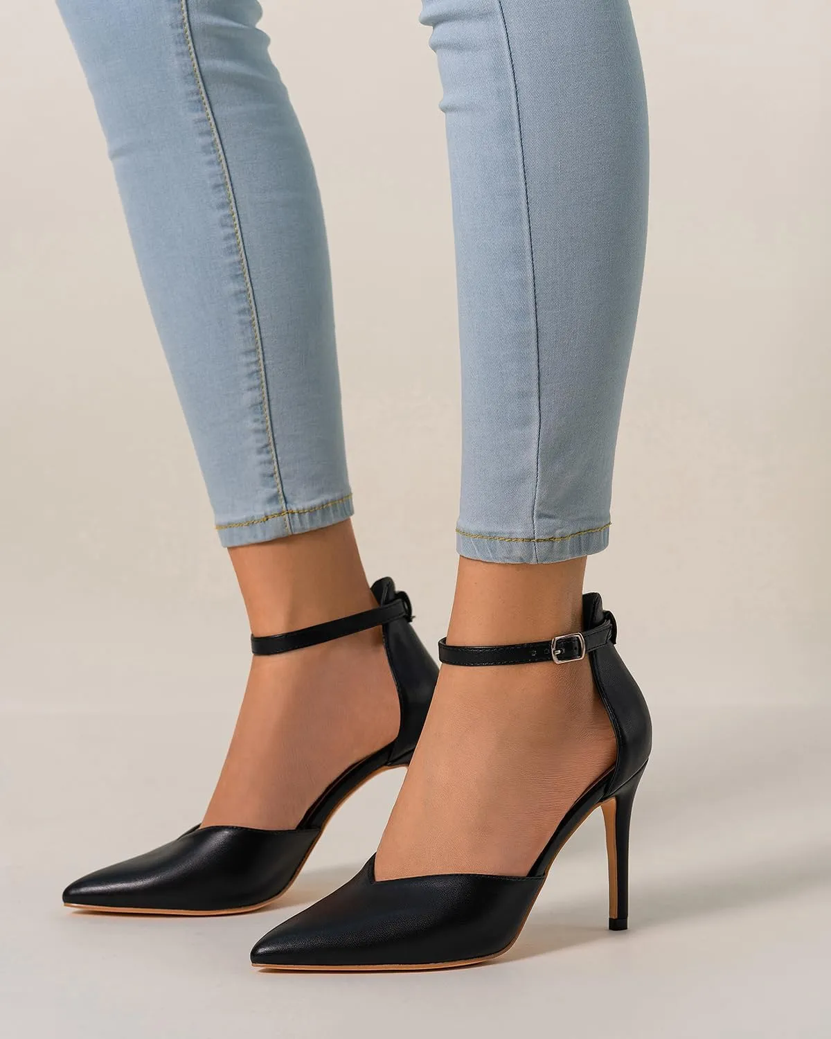Women's High Heels Pumps Closed Toe Black Heels Dress Shoes for Women Pointed Toe Sexy Stiletto Pumps Ankle Strap 4 Inches Heels Pumps Shoes for Prom, Wedding and Daily Wear