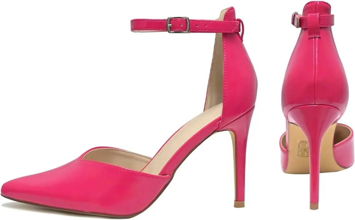 Women's High Heels Pumps Closed Toe Black Heels Dress Shoes for Women Pointed Toe Sexy Stiletto Pumps Ankle Strap 4 Inches Heels Pumps Shoes for Prom, Wedding and Daily Wear