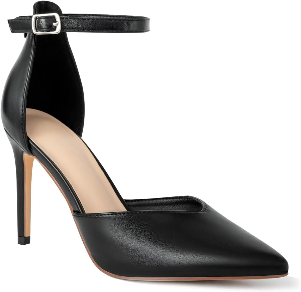 Women's High Heels Pumps Closed Toe Black Heels Dress Shoes for Women Pointed Toe Sexy Stiletto Pumps Ankle Strap 4 Inches Heels Pumps Shoes for Prom, Wedding and Daily Wear