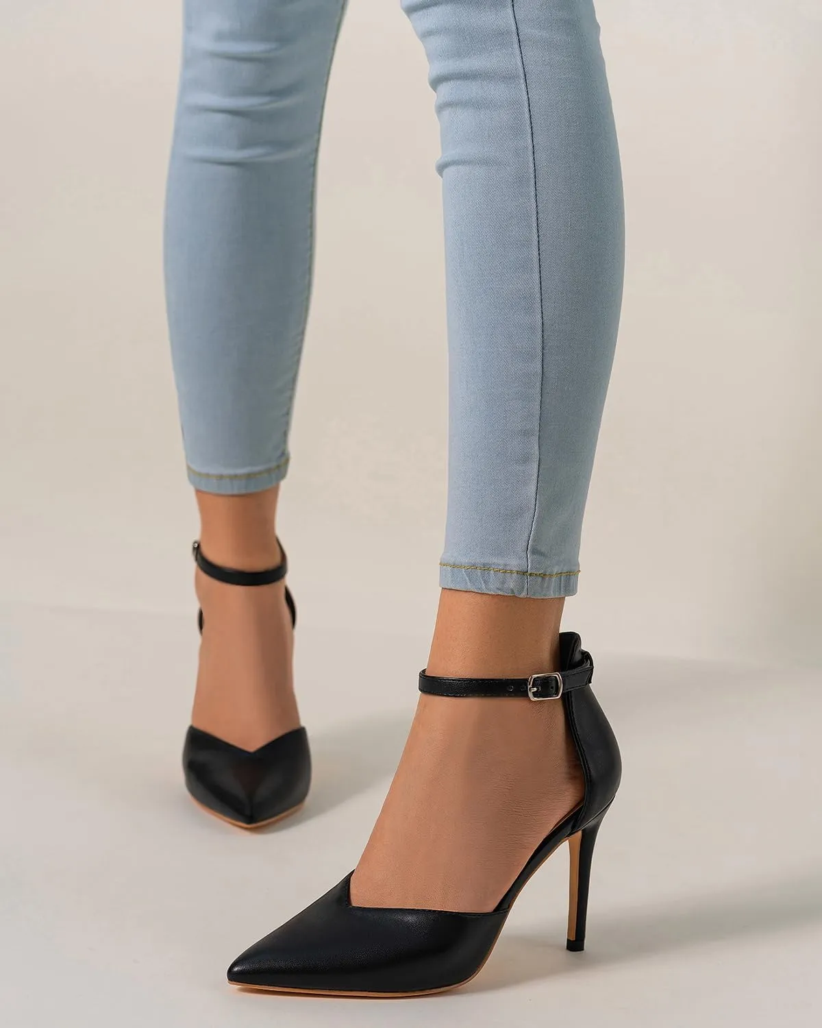 Women's High Heels Pumps Closed Toe Black Heels Dress Shoes for Women Pointed Toe Sexy Stiletto Pumps Ankle Strap 4 Inches Heels Pumps Shoes for Prom, Wedding and Daily Wear