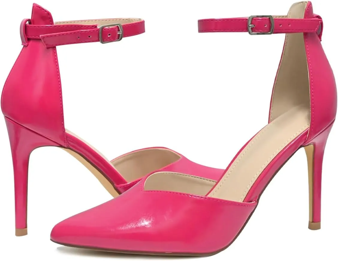 Women's High Heels Pumps Closed Toe Black Heels Dress Shoes for Women Pointed Toe Sexy Stiletto Pumps Ankle Strap 4 Inches Heels Pumps Shoes for Prom, Wedding and Daily Wear