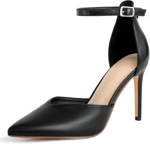 Women's High Heels Pumps Closed Toe Black Heels Dress Shoes for Women Pointed Toe Sexy Stiletto Pumps Ankle Strap 4 Inches Heels Pumps Shoes for Prom, Wedding and Daily Wear
