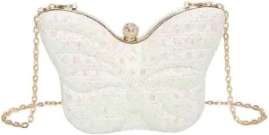 Women's Hollow Butterfly Shoulder Bag, Luxury Glitter Rhinestone Chain Evening Purse, Cute Wedding Party Bridal Prom Handbag