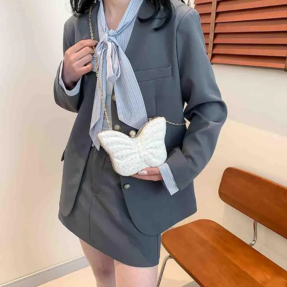 Women's Hollow Butterfly Shoulder Bag, Luxury Glitter Rhinestone Chain Evening Purse, Cute Wedding Party Bridal Prom Handbag