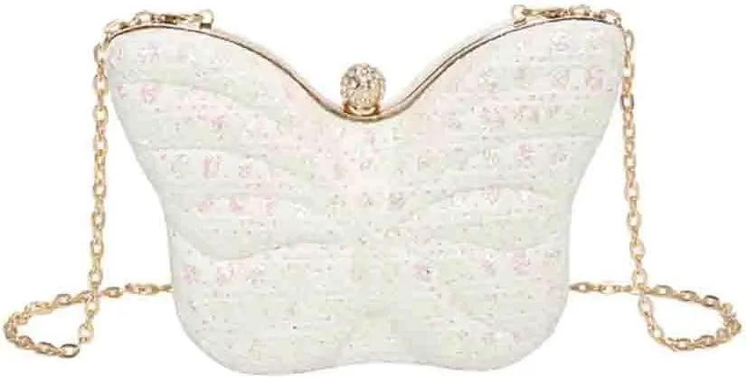 Women's Hollow Butterfly Shoulder Bag, Luxury Glitter Rhinestone Chain Evening Purse, Cute Wedding Party Bridal Prom Handbag