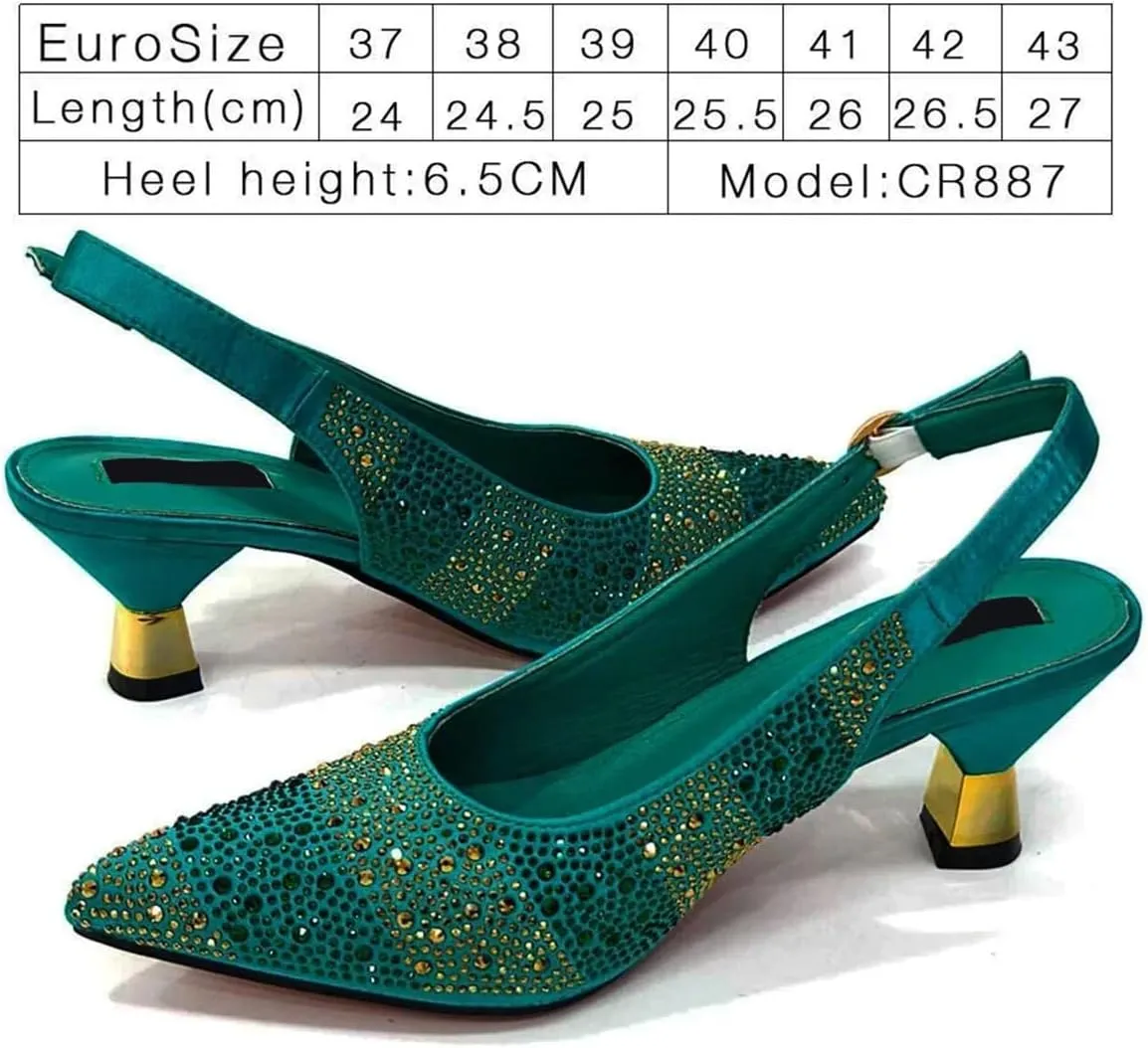 Women’s Italian Inspired Crystal Accented Wedding Shoes and Clutch Combo Pointed Toe Luxury Heels for Bride