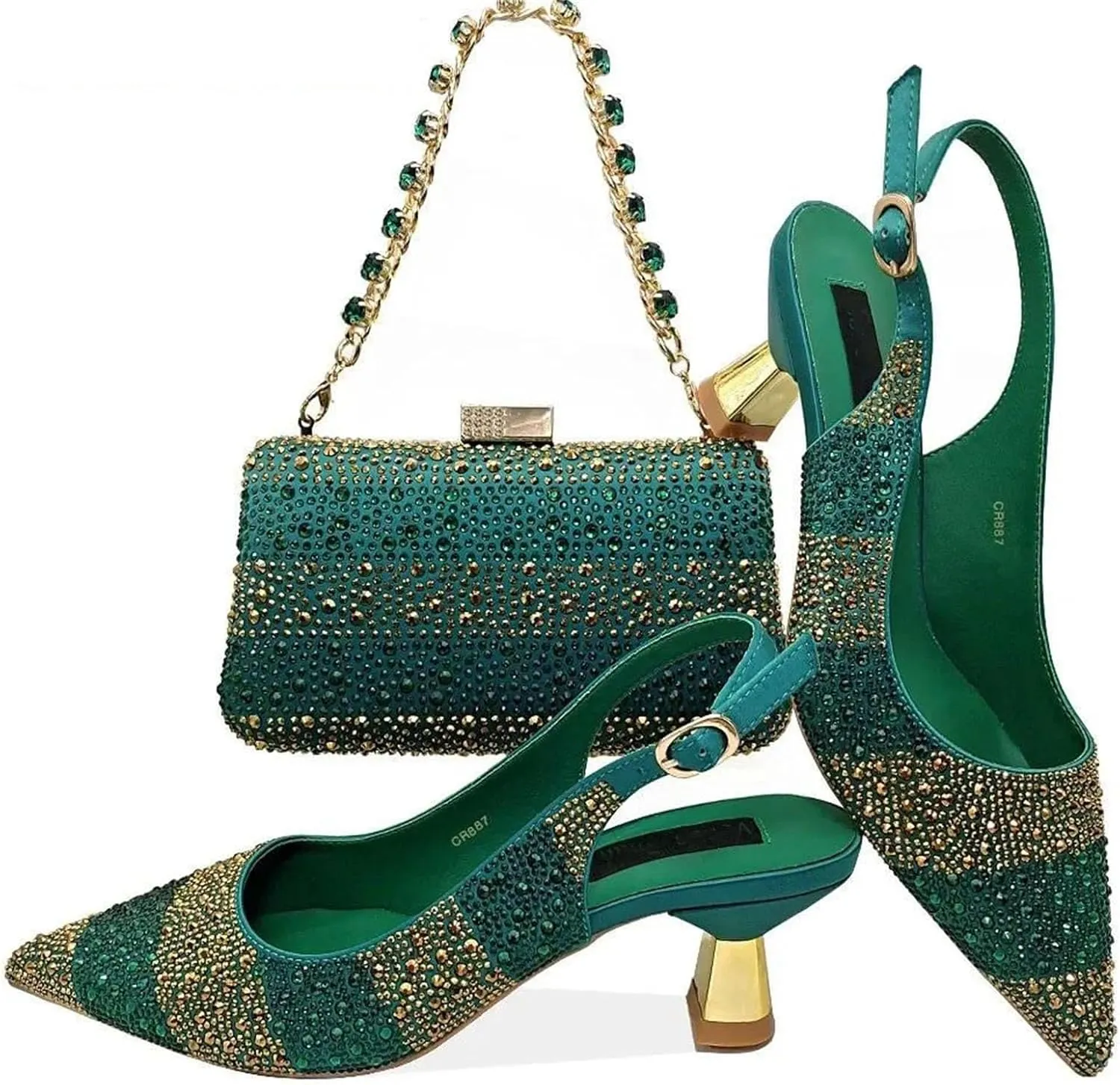 Women’s Italian Inspired Crystal Accented Wedding Shoes and Clutch Combo Pointed Toe Luxury Heels for Bride