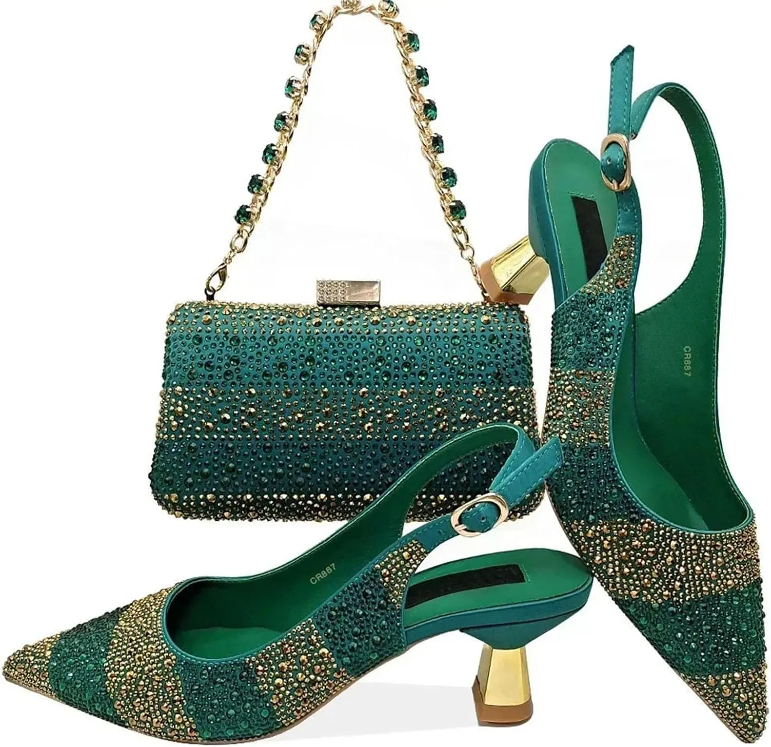 Women’s Italian Inspired Crystal Accented Wedding Shoes and Clutch Combo Pointed Toe Luxury Heels for Bride