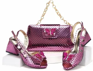 Womens Italian Inspired Crystal Decorated Wedding Shoes and Shoulder Bag Set Pointed Toe High Heels for Bride