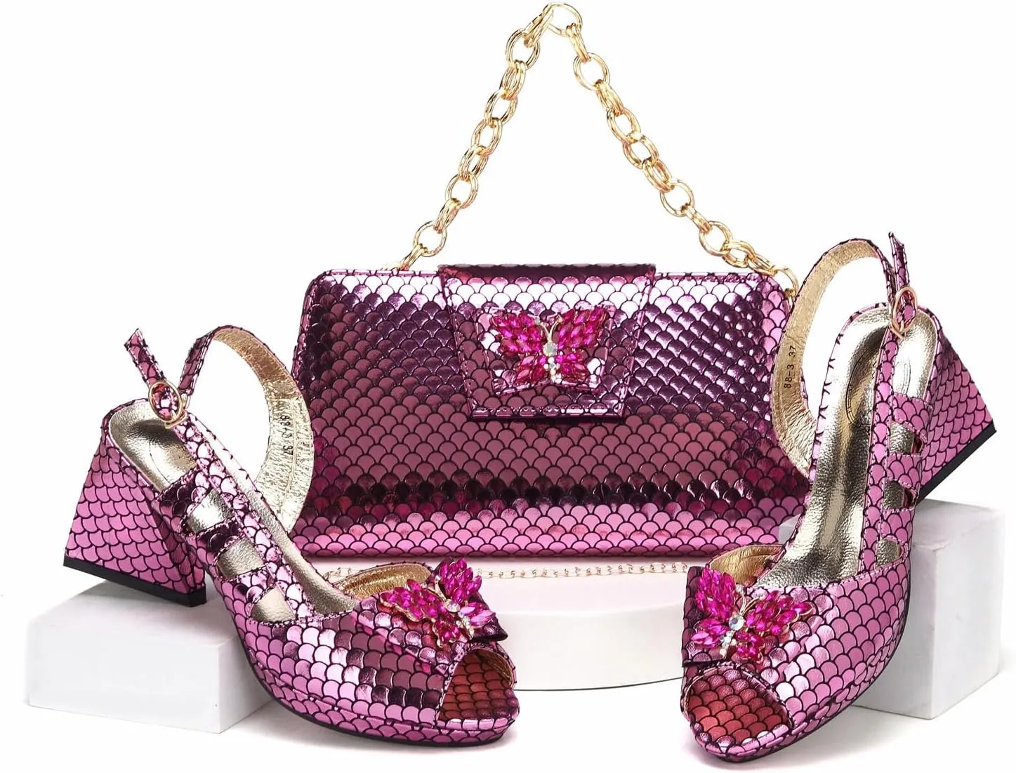 Womens Italian Inspired Crystal Decorated Wedding Shoes and Shoulder Bag Set Pointed Toe High Heels for Bride