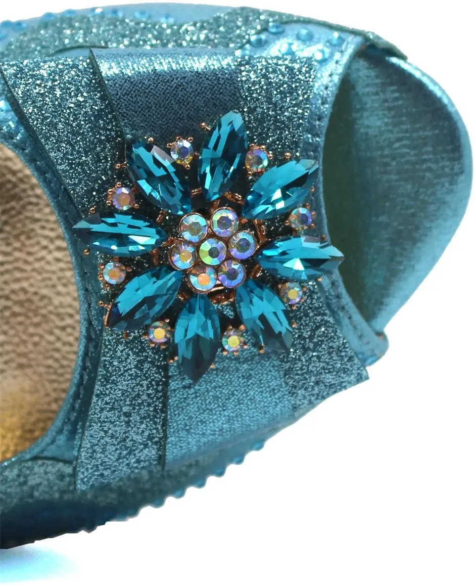Women’s Italian Inspired Wedding Celebration Shoes and Bag Sparkly Crystal Decorated Block Heel for Bridesmaids