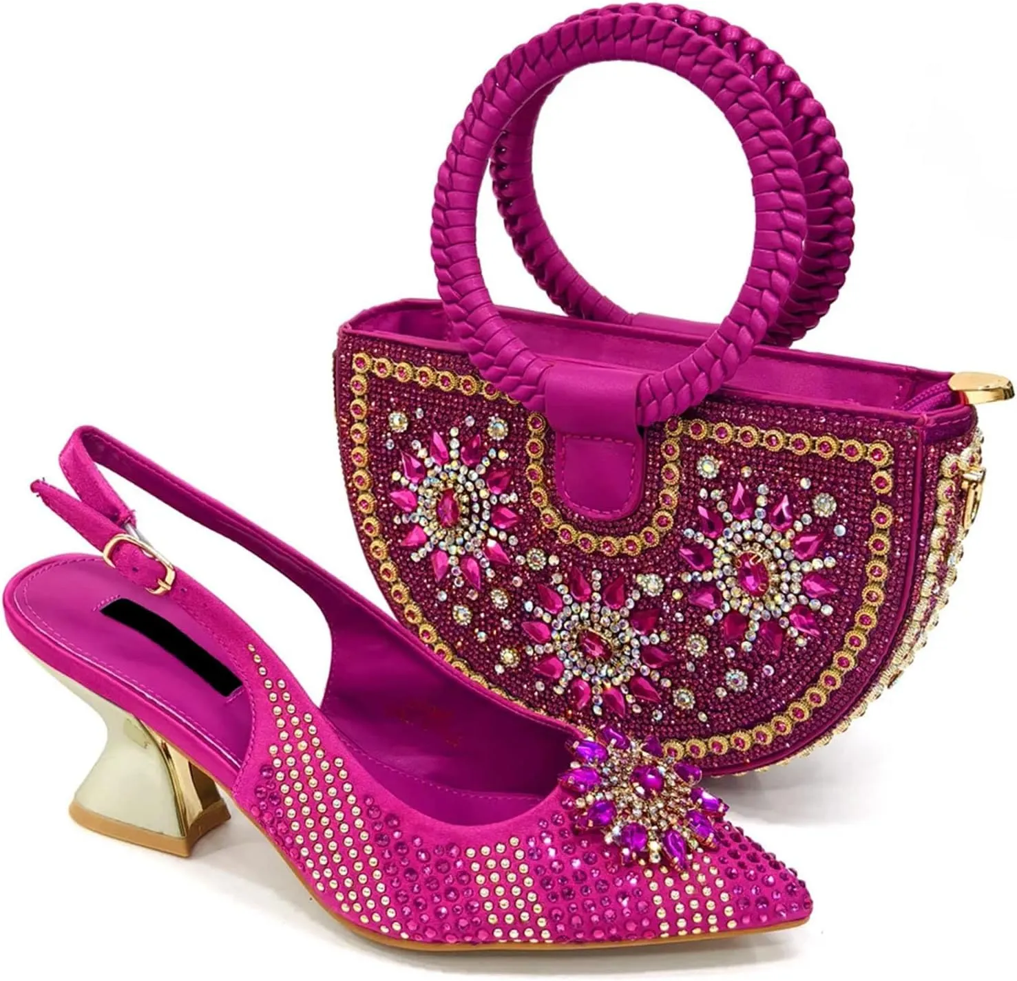 Womens Italian Style Luxury Evening Shoes and Matching Clutch Set Rhinestone Accented High Heels for Bride
