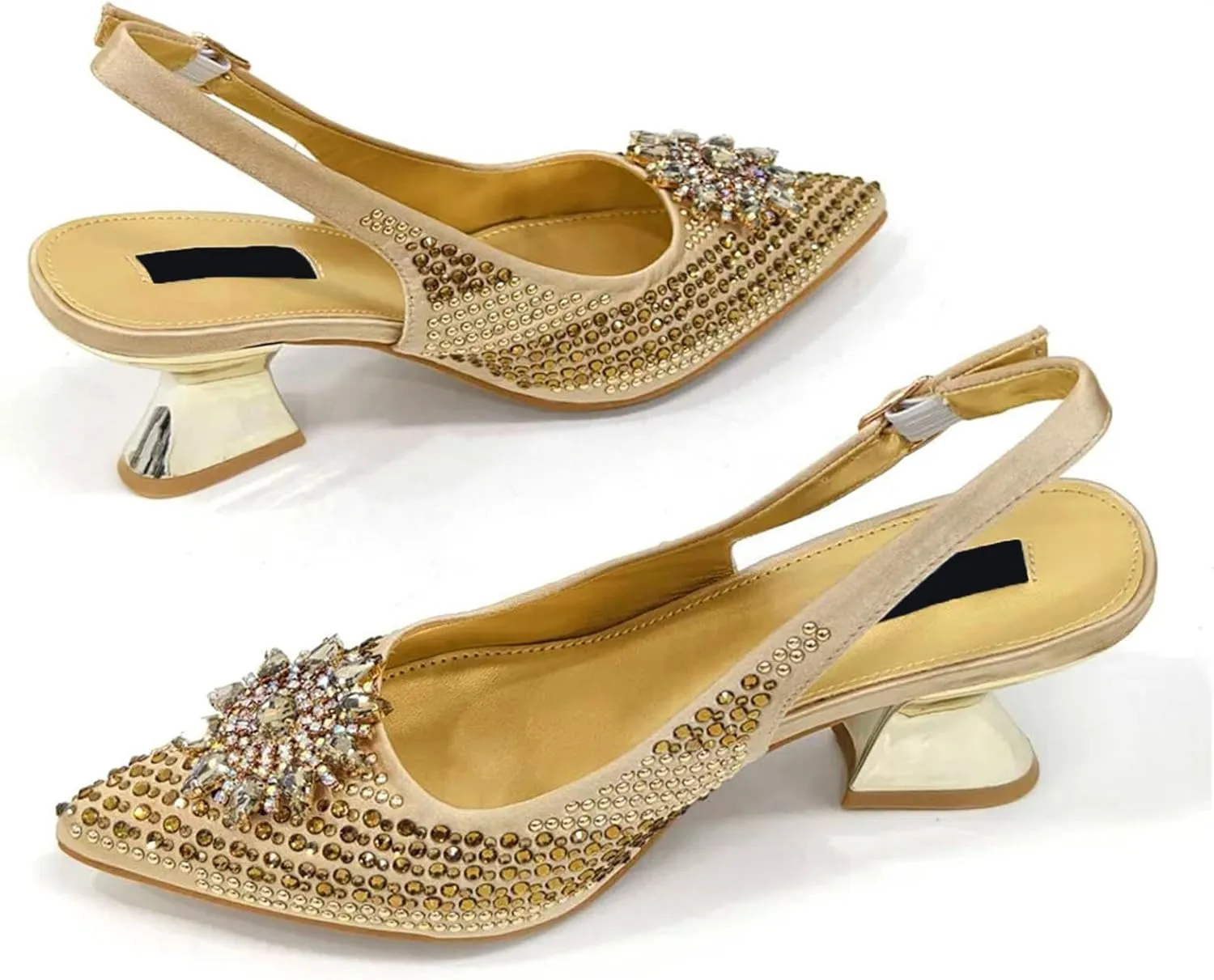 Womens Italian Style Luxury Evening Shoes and Matching Clutch Set Rhinestone Accented High Heels for Bride