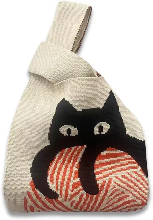 Women's Knit Wrist Bag, Fashionable and Minimalist Small Handbag, Portable Canvas Bag, Suitable for Shopping, Work