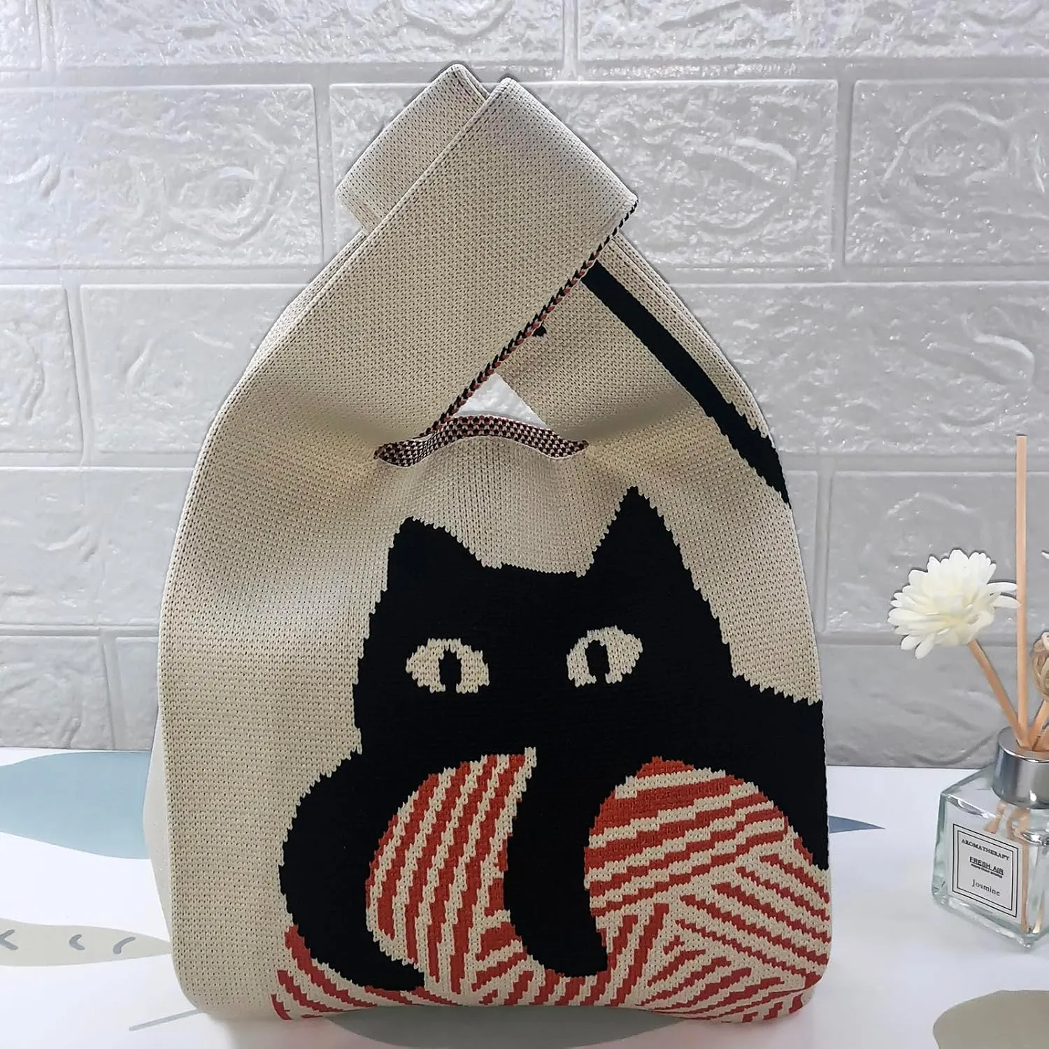 Women's Knit Wrist Bag, Fashionable and Minimalist Small Handbag, Portable Canvas Bag, Suitable for Shopping, Work