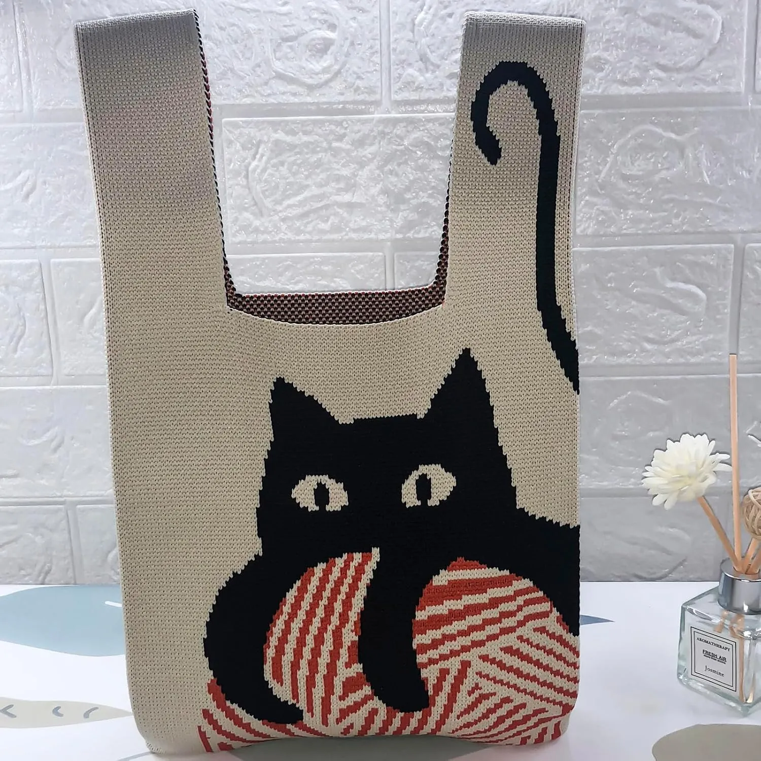 Women's Knit Wrist Bag, Fashionable and Minimalist Small Handbag, Portable Canvas Bag, Suitable for Shopping, Work
