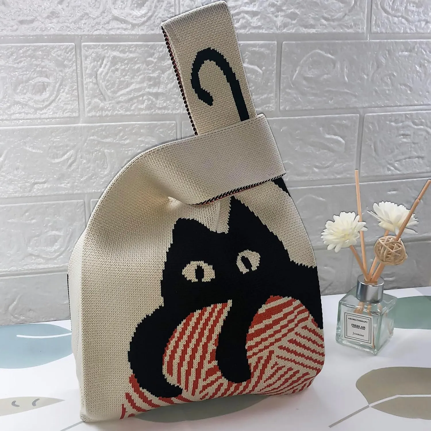 Women's Knit Wrist Bag, Fashionable and Minimalist Small Handbag, Portable Canvas Bag, Suitable for Shopping, Work