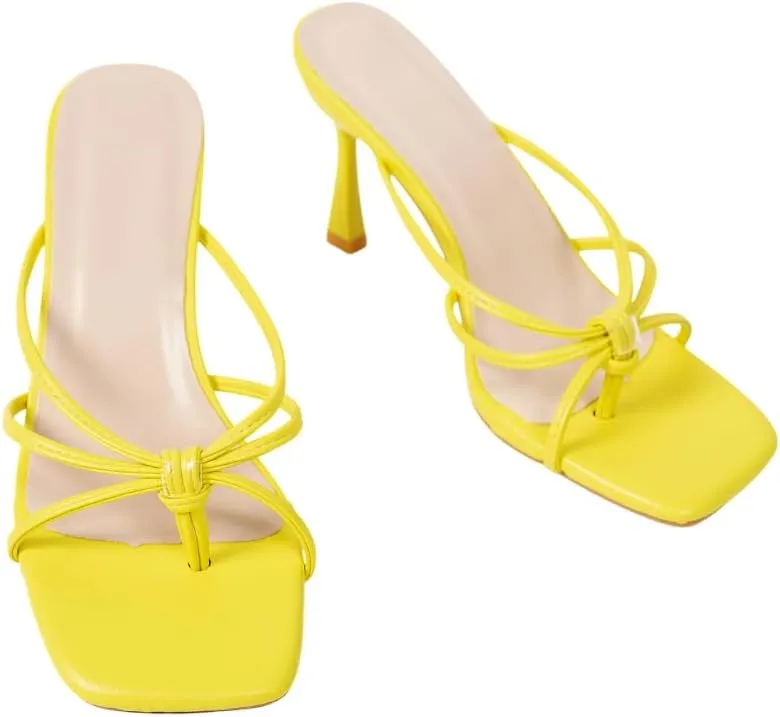 Women's Knotted Strap Mules – Elegant High Heel Slides – Romantic Dressy Sandals for Parties & Date Nights