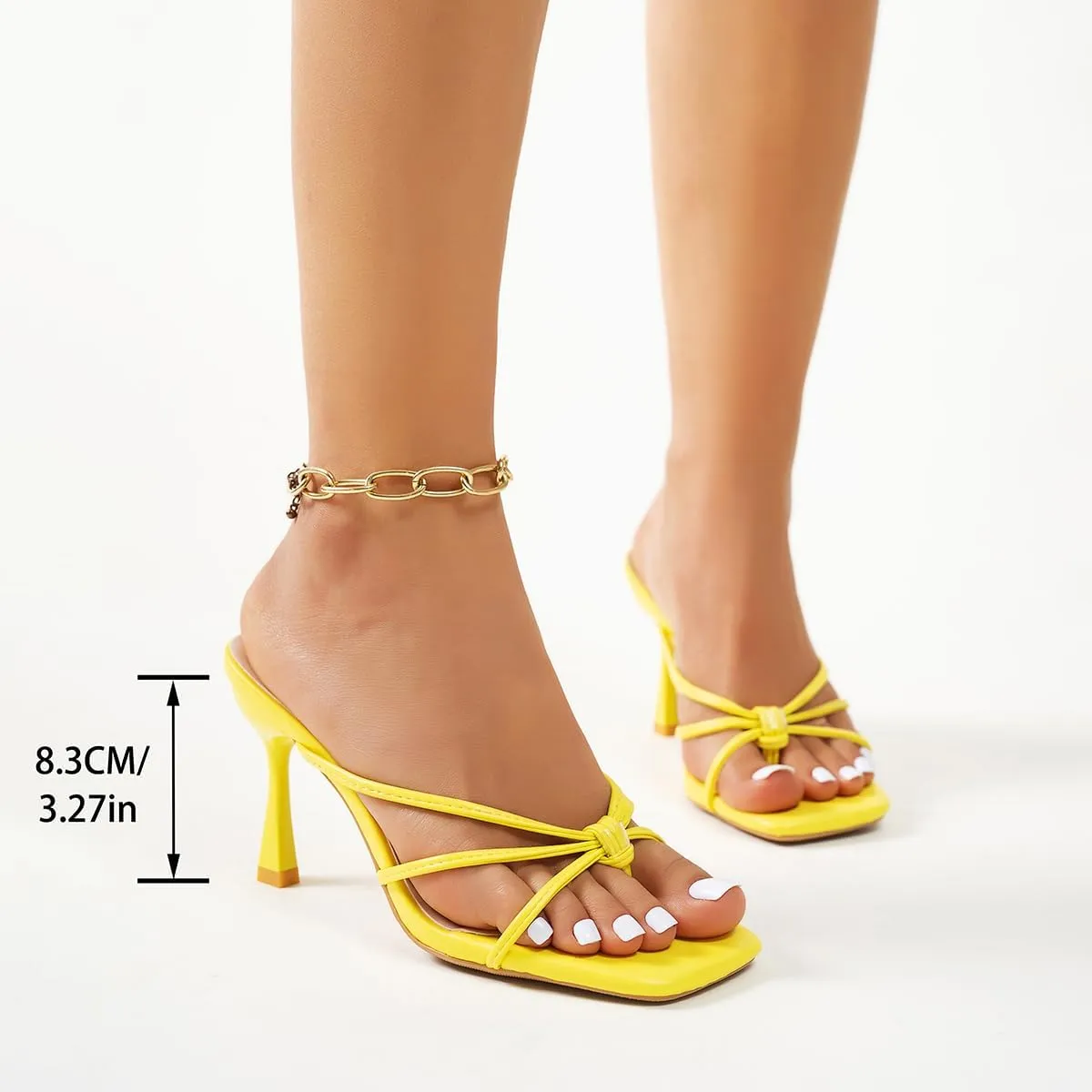 Women's Knotted Strap Mules – Elegant High Heel Slides – Romantic Dressy Sandals for Parties & Date Nights