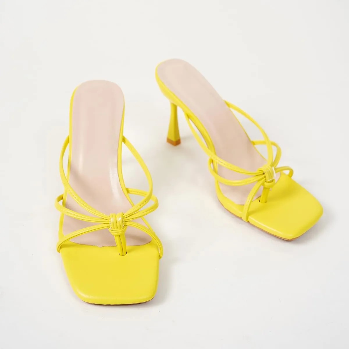 Women's Knotted Strap Mules – Elegant High Heel Slides – Romantic Dressy Sandals for Parties & Date Nights