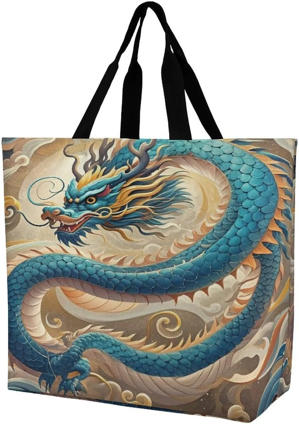 Women's Large-capacity Shoulder Shopping Bag Reusable Foldable Shopping Bags Dragon Beach Bag