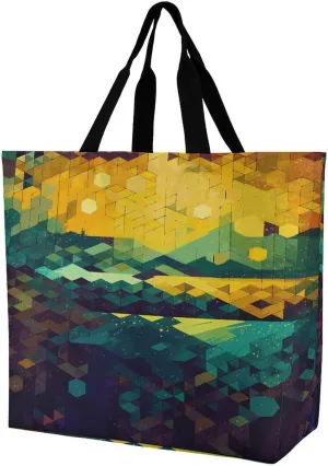 Women's Large-capacity Shoulder Shopping Bag Reusable Foldable Shopping Bags Shiny Hexagon Beach Bag