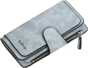 Women's Long Leather Wallet RFID Blocking Cash ID Credit Card Holder for Women Ladies Soft Clutch Wallet with Zipper Coin Pocket Fashion Purse (Light Blue)