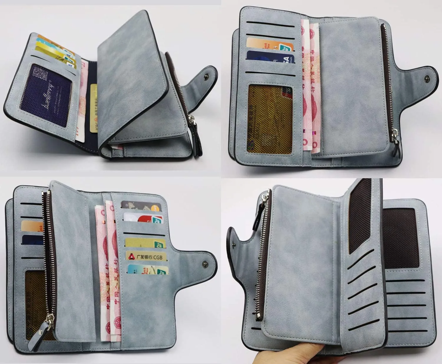 Women's Long Leather Wallet RFID Blocking Cash ID Credit Card Holder for Women Ladies Soft Clutch Wallet with Zipper Coin Pocket Fashion Purse (Light Blue)