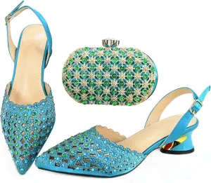 Womens Luxury Italian Style Evening Shoes and Clutch Set Sparkly Crystal Decorated High Heels for Formal Occasions