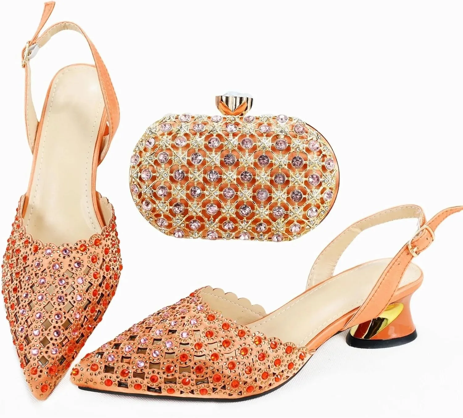 Womens Luxury Italian Style Evening Shoes and Clutch Set Sparkly Crystal Decorated High Heels for Formal Occasions