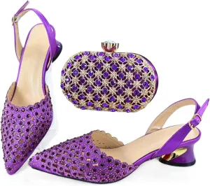 Womens Luxury Italian Style Evening Shoes and Clutch Set Sparkly Crystal Decorated High Heels for Formal Occasions