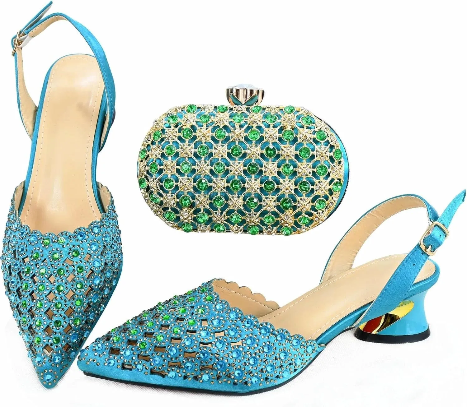 Womens Luxury Italian Style Evening Shoes and Clutch Set Sparkly Crystal Decorated High Heels for Formal Occasions