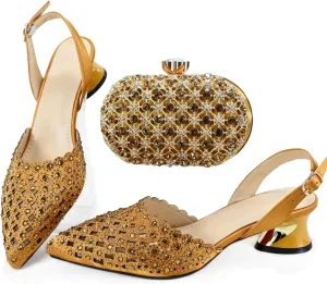 Womens Luxury Italian Style Evening Shoes and Clutch Set Sparkly Crystal Decorated High Heels for Formal Occasions