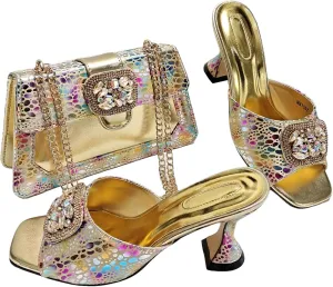 Womens Luxury Italian Style Evening Shoes and Purse Set Sparkly Crystal Accented Heels for Formal Wear
