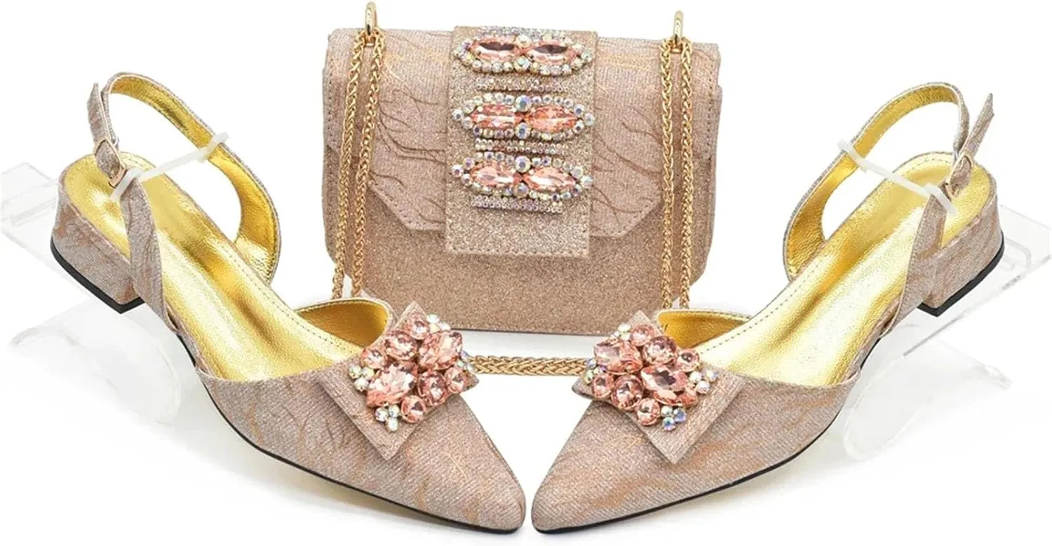 Women’s Luxury Rhinestone Embellished Wedding Shoes and Clutch Bag Set Italian Design Heels for Formal