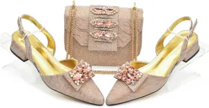 Women’s Luxury Rhinestone Embellished Wedding Shoes and Clutch Bag Set Italian Design Heels for Formal