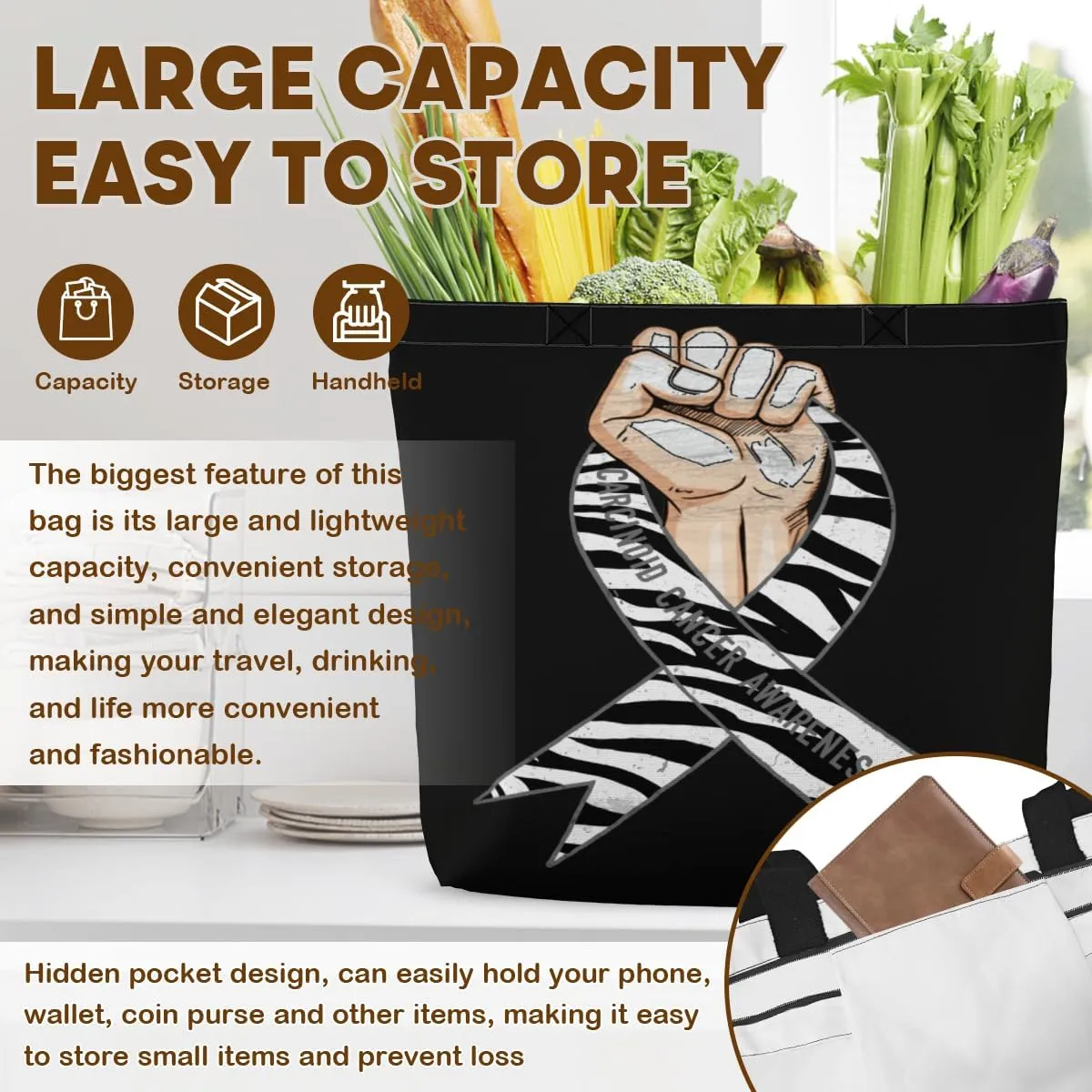 Women's Men Large Kitchen Reusable Grocery Bags Shoulder Bags With Zipper Beach Shopping Bag for Outdoors