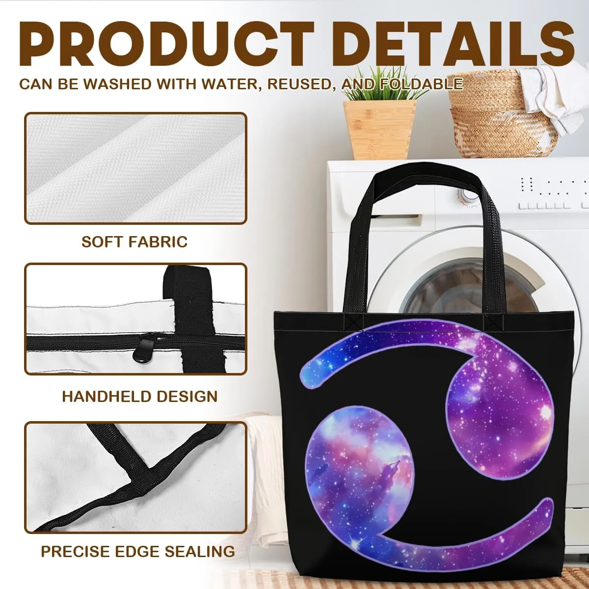 Women's Men Large Kitchen Reusable Grocery Bags Shoulder Bags With Zipper Beach Shopping Bag for Outdoors