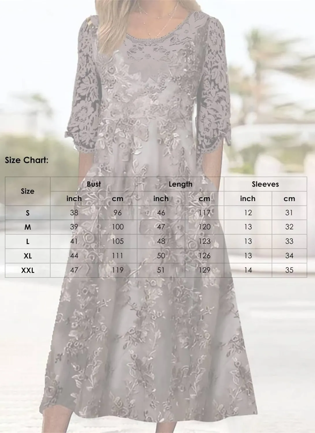 Womens Midi Dress Round Neck Half Sleeve Floral Print Lace Elegant Casual Spring Summer Party Vacation Dress