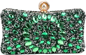 Women's Multicolor Rhinestone Evening Clutch Purses with Pearl Clasp Luxury Crystal Prom Chain Strap Shoulder Handbags