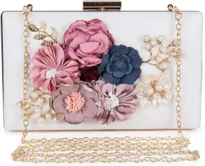Women's New Evening Handbags Flower Clutch Pearl Bags Wedding Clutch Purse fit for Cocktail Wedding