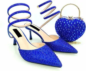 Womens Nigerian Inspired Designer Evening Shoes and Purse Set Rhinestone Pattern High Heels for Bridal Party