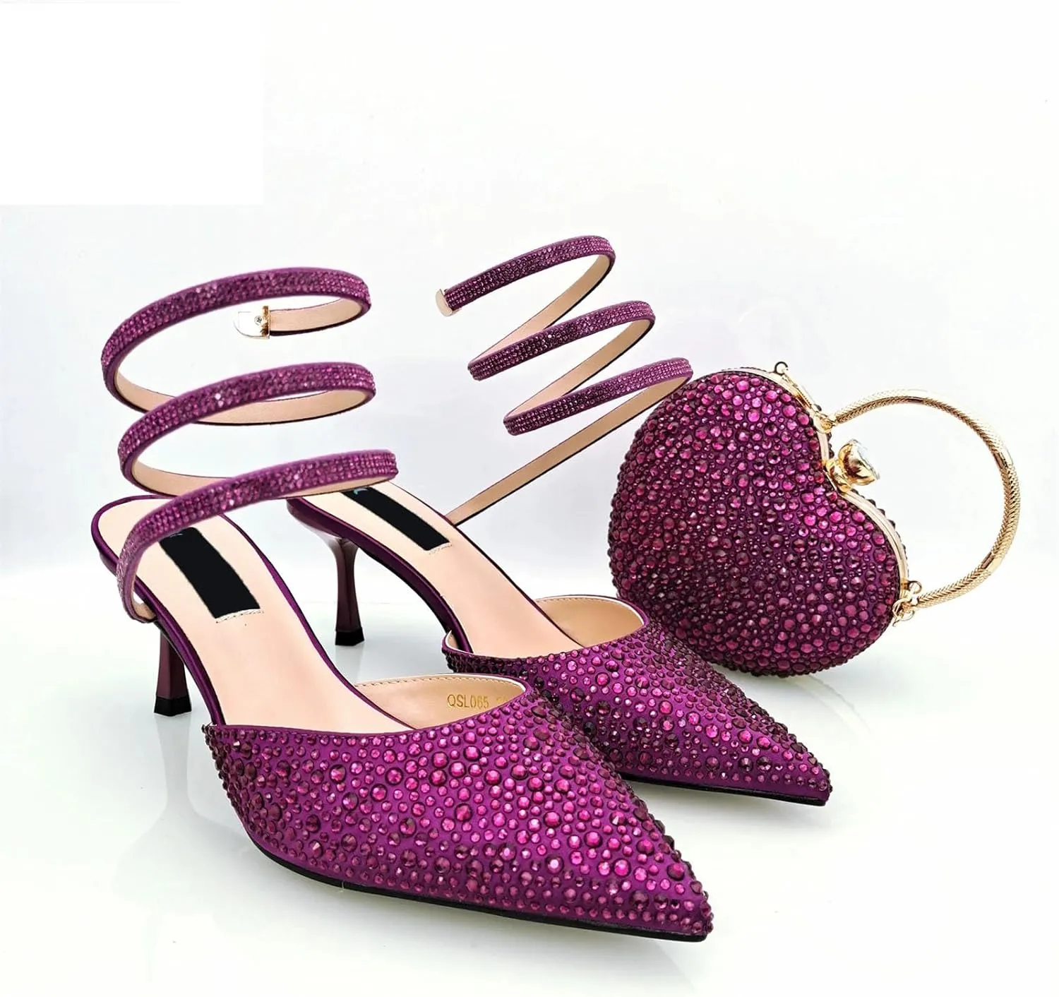 Womens Nigerian Inspired Designer Evening Shoes and Purse Set Rhinestone Pattern High Heels for Bridal Party
