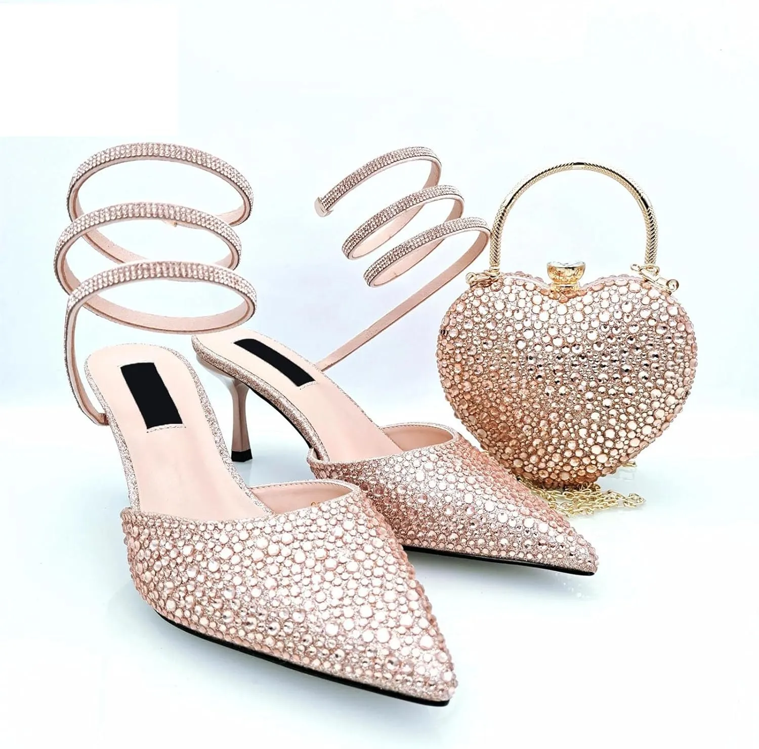 Womens Nigerian Inspired Designer Evening Shoes and Purse Set Rhinestone Pattern High Heels for Bridal Party