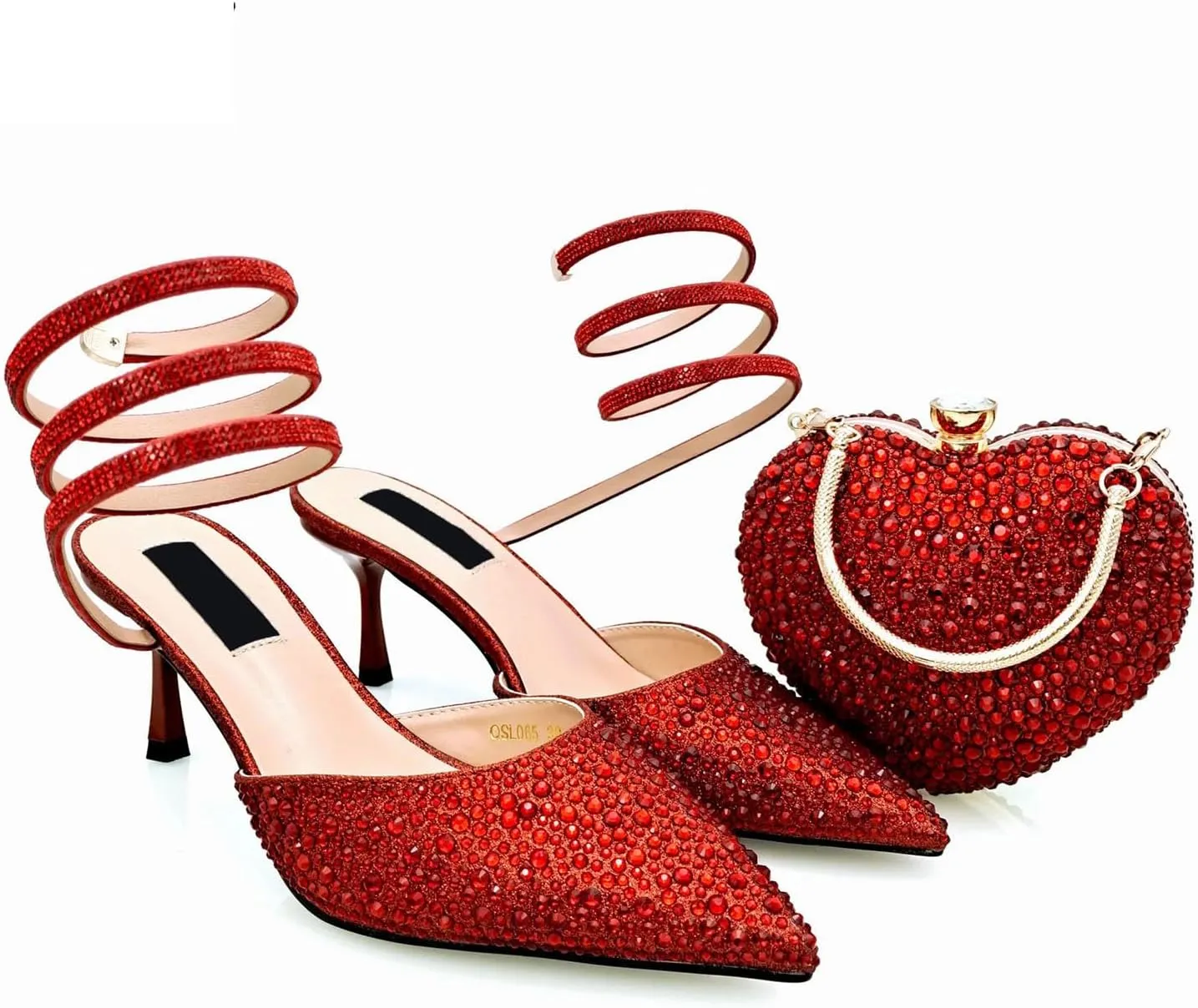 Womens Nigerian Inspired Designer Evening Shoes and Purse Set Rhinestone Pattern High Heels for Bridal Party