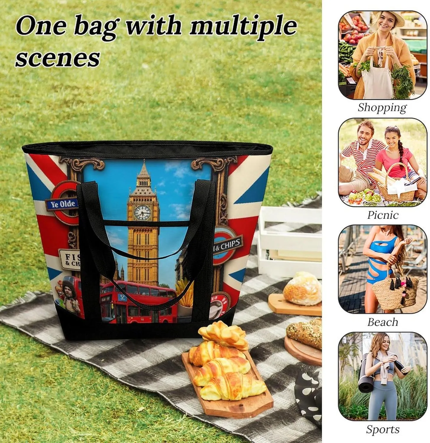 Women's Oversized Thermal Tote Bag Insulated One Shoulder Shopping Carrier
