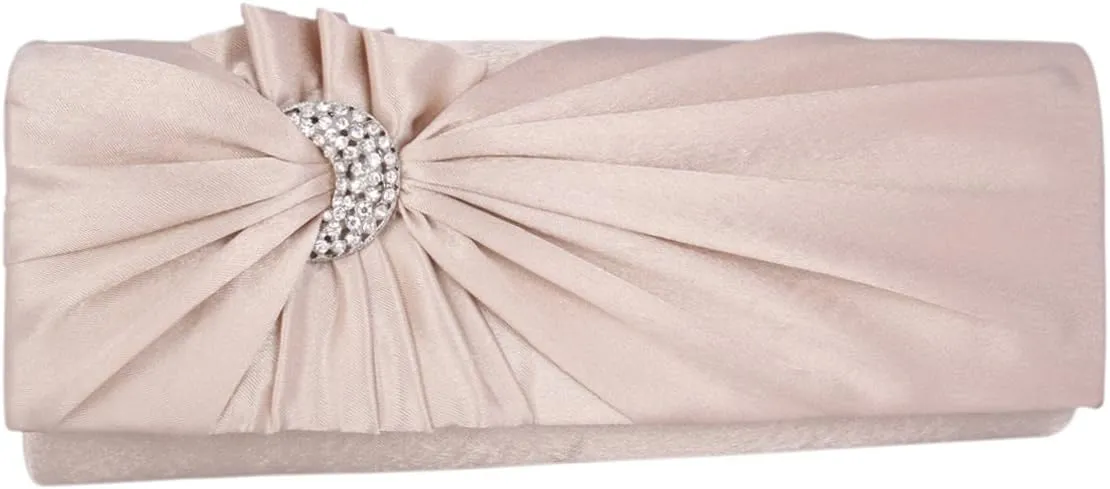 Womens Pleated Flower Clutch Bag Satin Retro Evening Bags