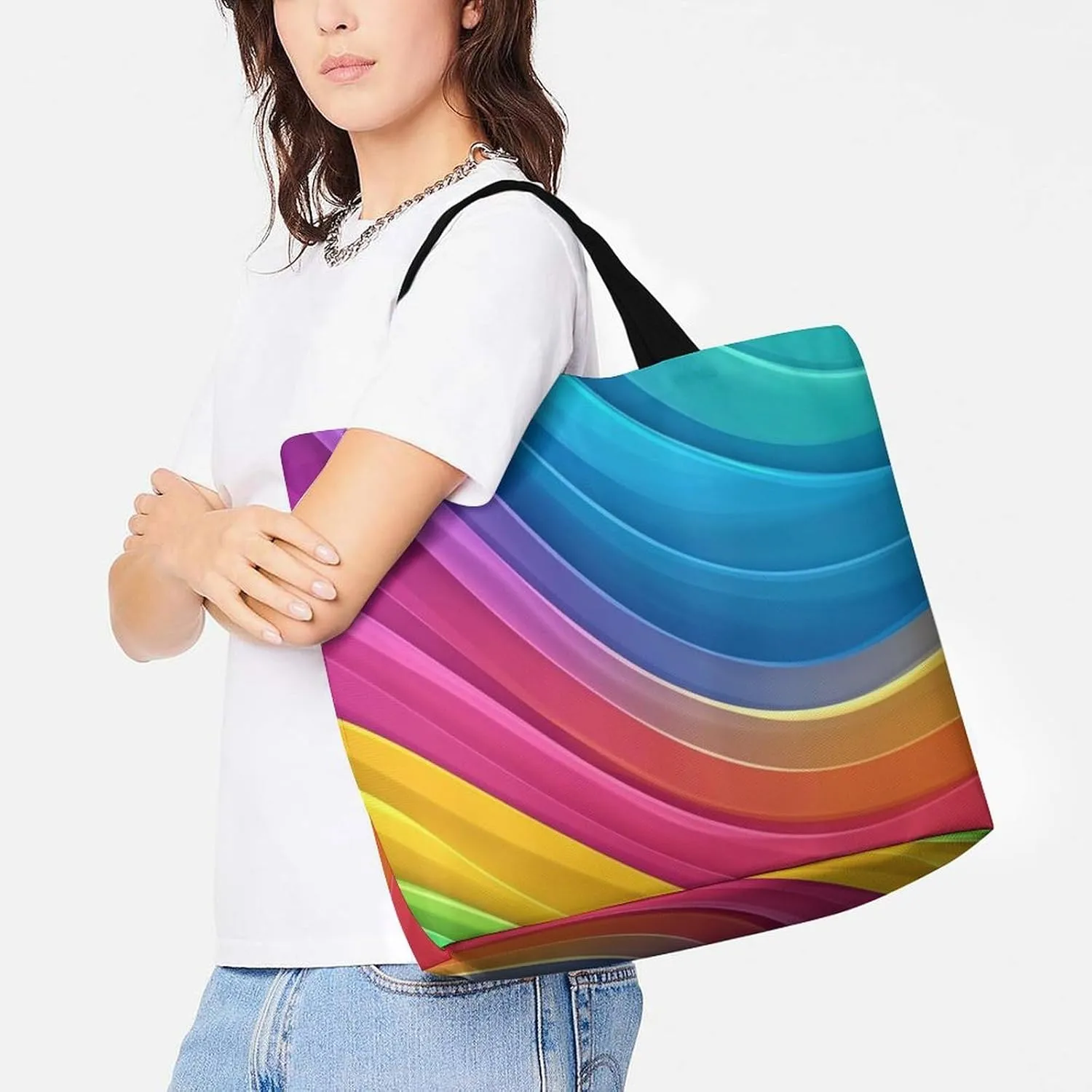 Women's Reusable Tote Bag, Portable Shoulder Handbags Large Capacity Casual Shopping Bags
