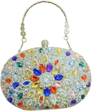 Women's Rhinestone Clutch Purse Crystal Detachable Handle Evening Bag Elegant Wedding Prom Club Cocktail Party Handbag