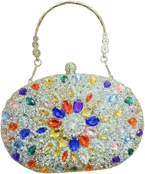 Women's Rhinestone Clutch Purse Crystal Detachable Handle Evening Bag Elegant Wedding Prom Club Cocktail Party Handbag